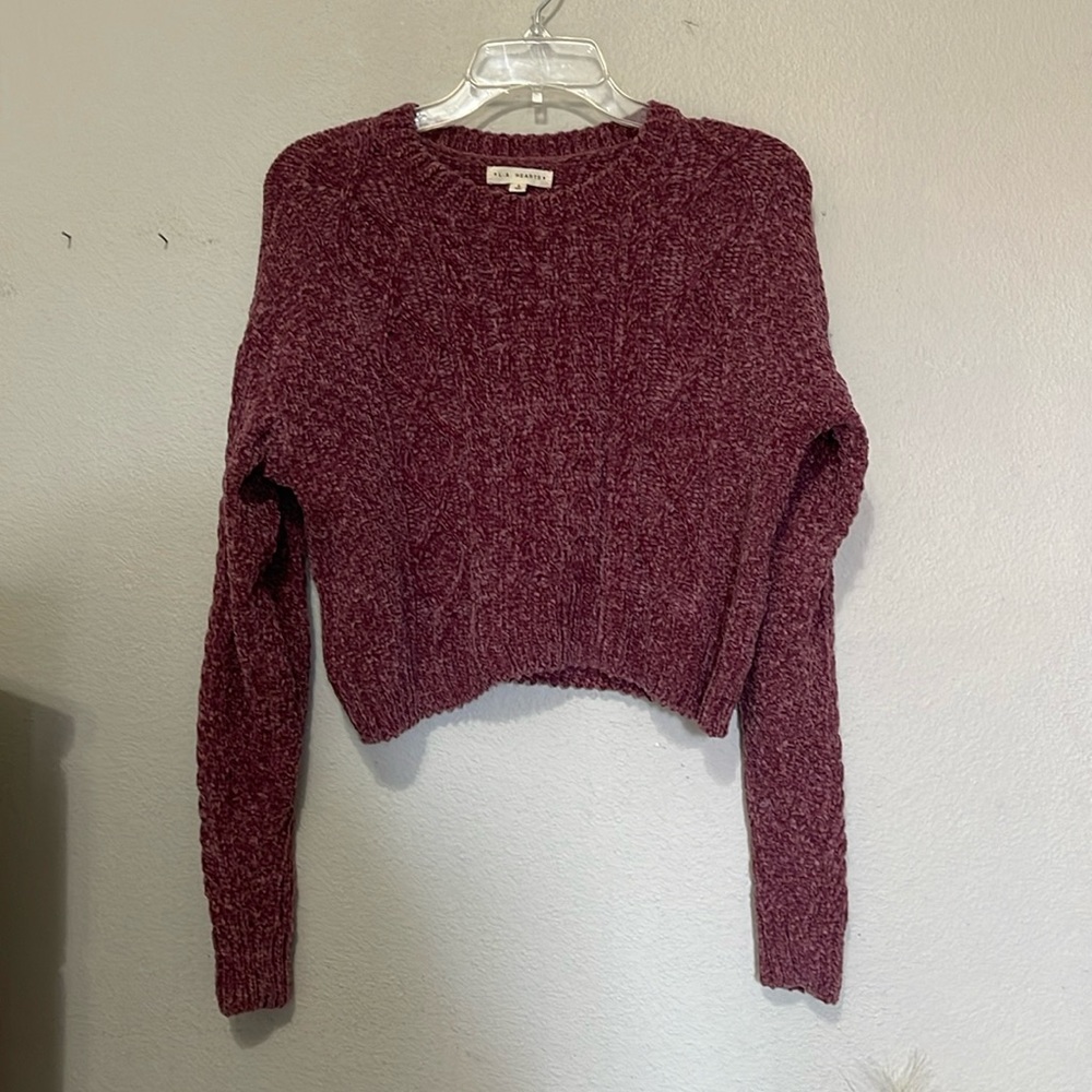 PACSUN LA HEARTS CHUNKY KNIT CROPPED MAROON LONG SLEEVE SWEATER